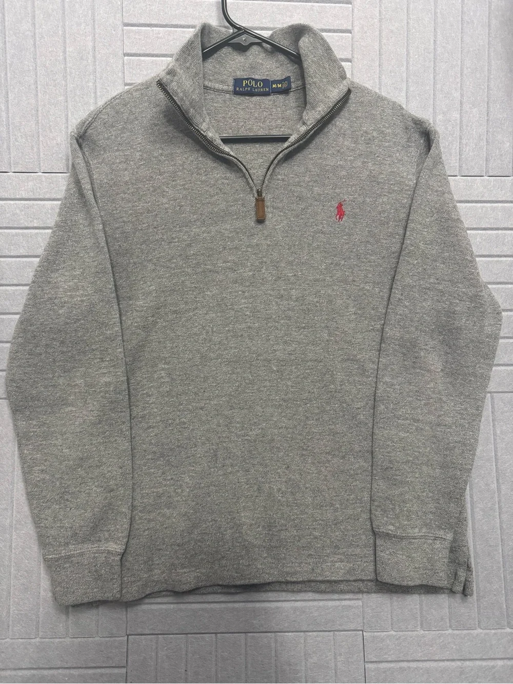 Polo Ralph Lauren Gray Quarter-Zip Sweater with Red Pony sweater size medium